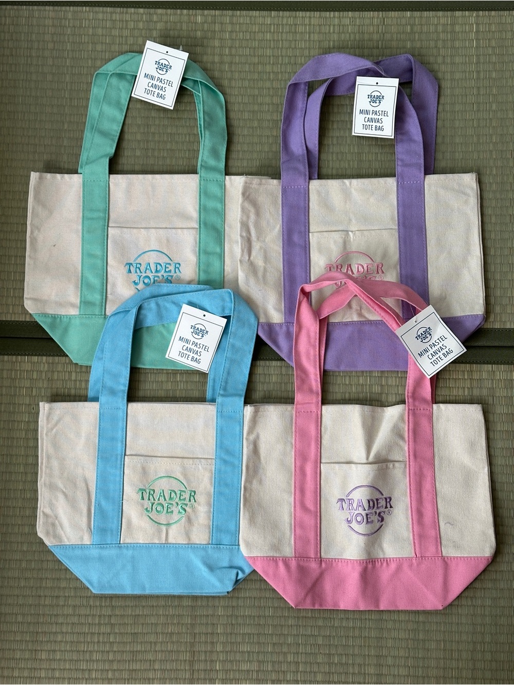 Trader Joe's mini tote bags, pastel/Easter colors, NWT